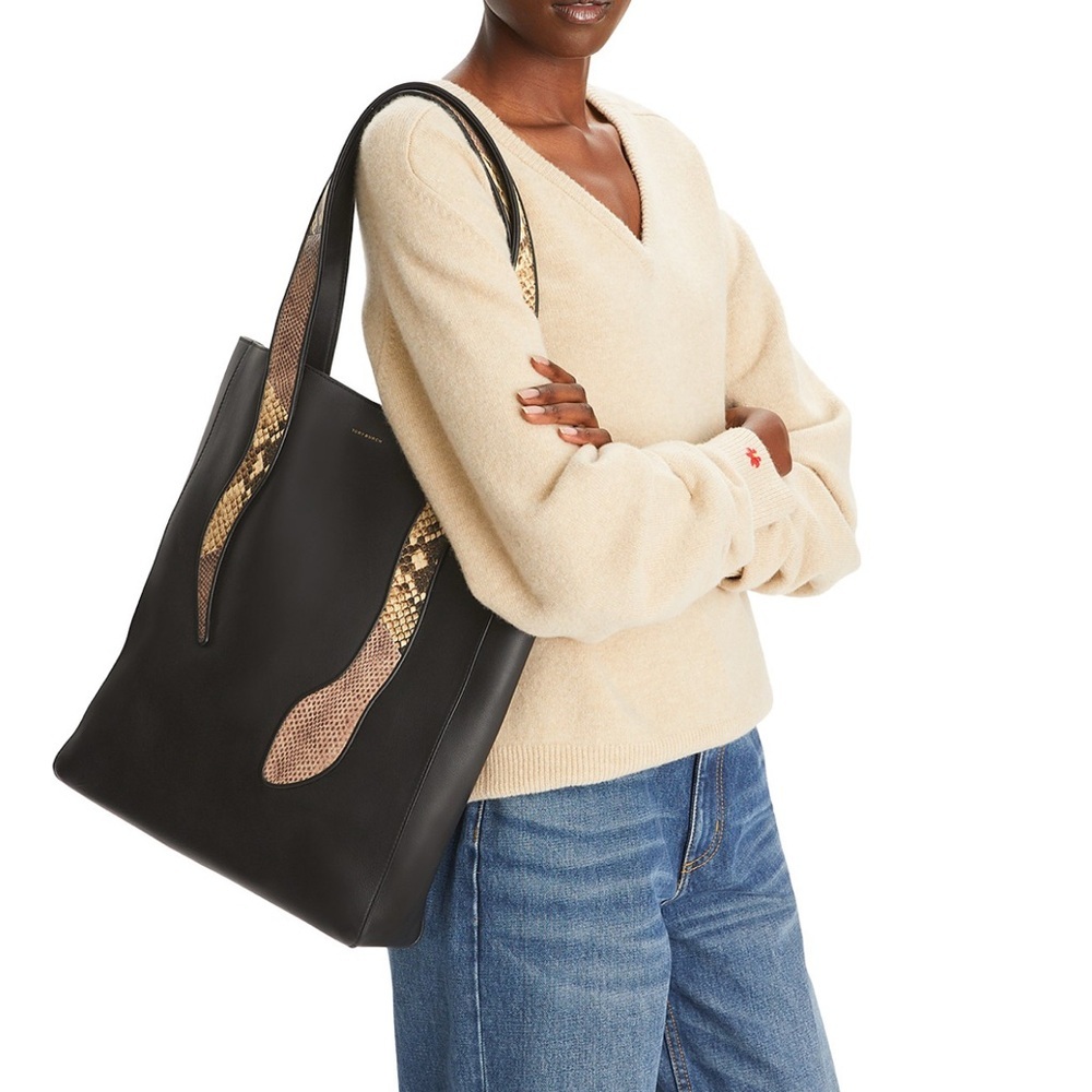 Tory Burch Black and Snake Print Tote - Picture 10 of 10